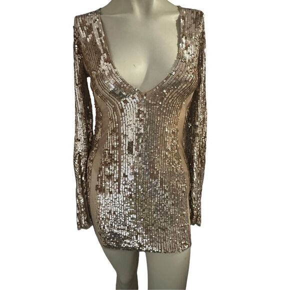 Lovers + Friends Women's Sequin Lux Mini Dress Gold Size Small - Picture 1 of 9